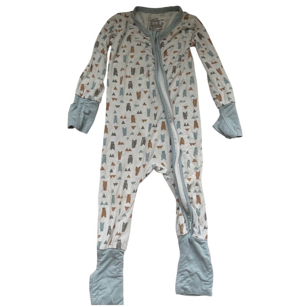 Bamboo Bear Mountain Two Way Zip Footie Pajamas Blue White 6-9M